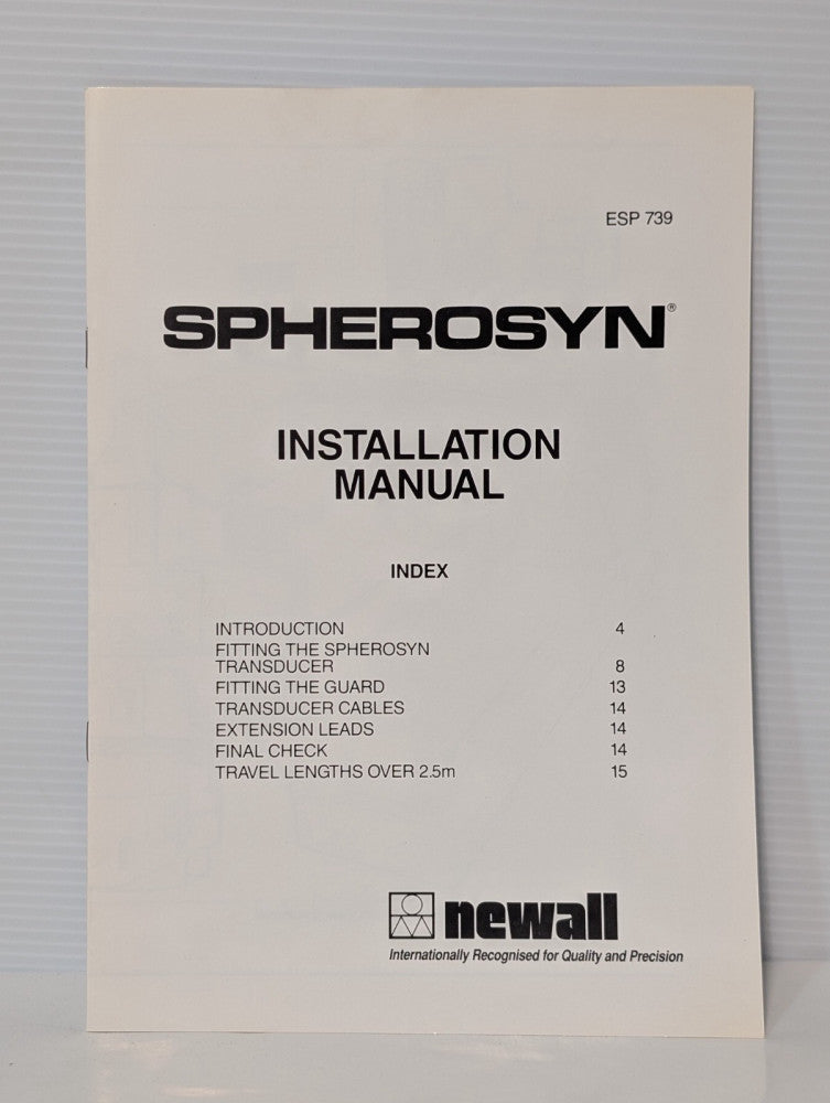 Newall Spherosyn Machine Installation Manual Instruction Book, as shown