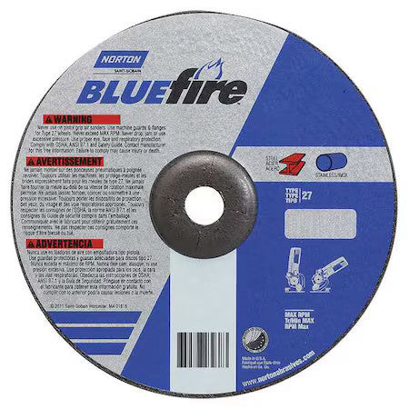 Norton Abrasives 66252843236 Depressed Center Grinding Wheel, Type 27, 7 In