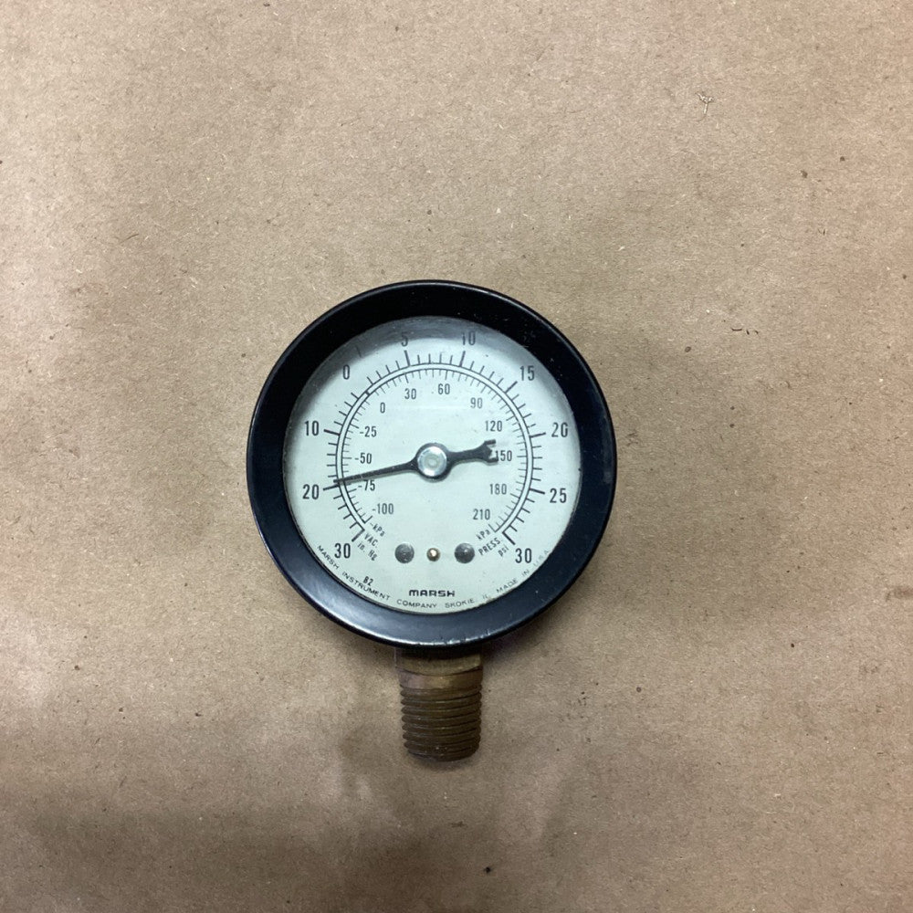 MARSH 30 in Hg vac 30 psi Pressure Gauge 3-3/4" Diameter 1/4" NPT Bottom Connect