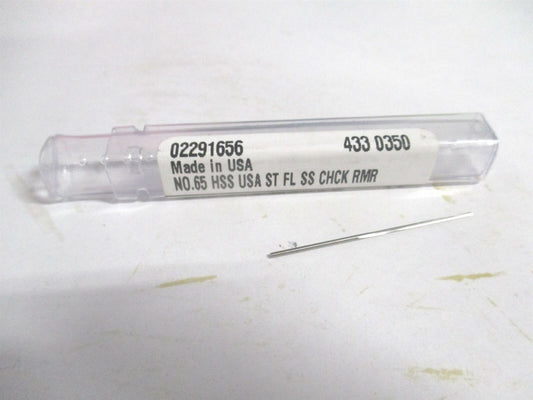 (433-0.0350) #65 1/2" x 1-1/2" OAL Straight Shank HSS 3-Flute Chucking Reamer 