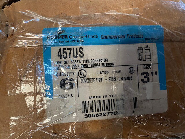 (Lot of 6) Cooper Crouse-Hinds 457 / 457US Set Screw Type Box Connectors 3"