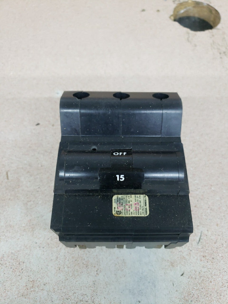 1) Federal Pacific NA315 15 Amp 3 Pole 240V  Stab-Lok Circuit Breaker FPE