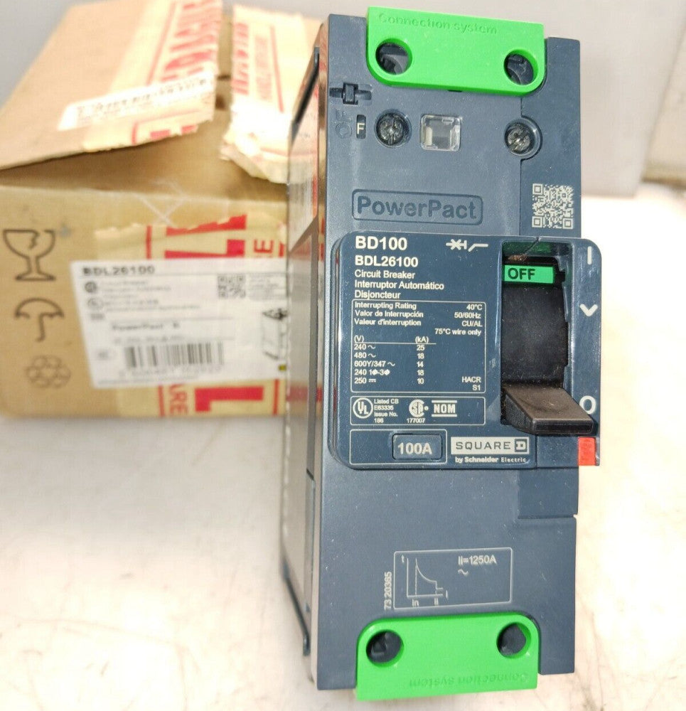 NEW SQUARE D BDL26100 100 AMP DINRAIL CIRCUIT BREAKER 2 POLE 480/600 VAC 18kA