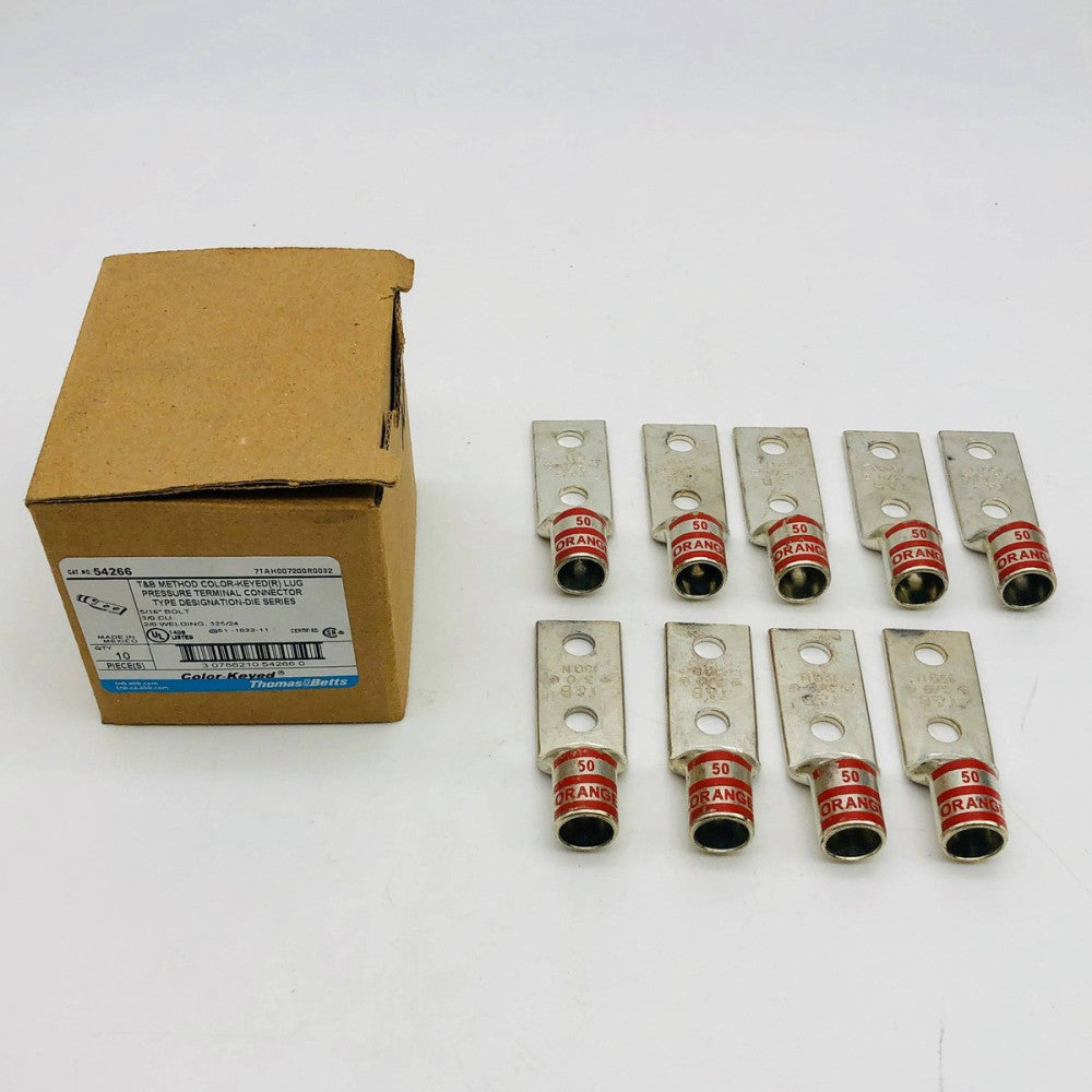 Thomas & Betts 54266 Lug Compression Connector Barrel Shape 2-Hole Orange 9pk
