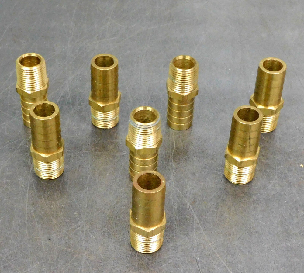 Unbranded  Brass Push On Hose Barb Fitting 1/2" NPT 1/2" DIA Lot of Eight (8)