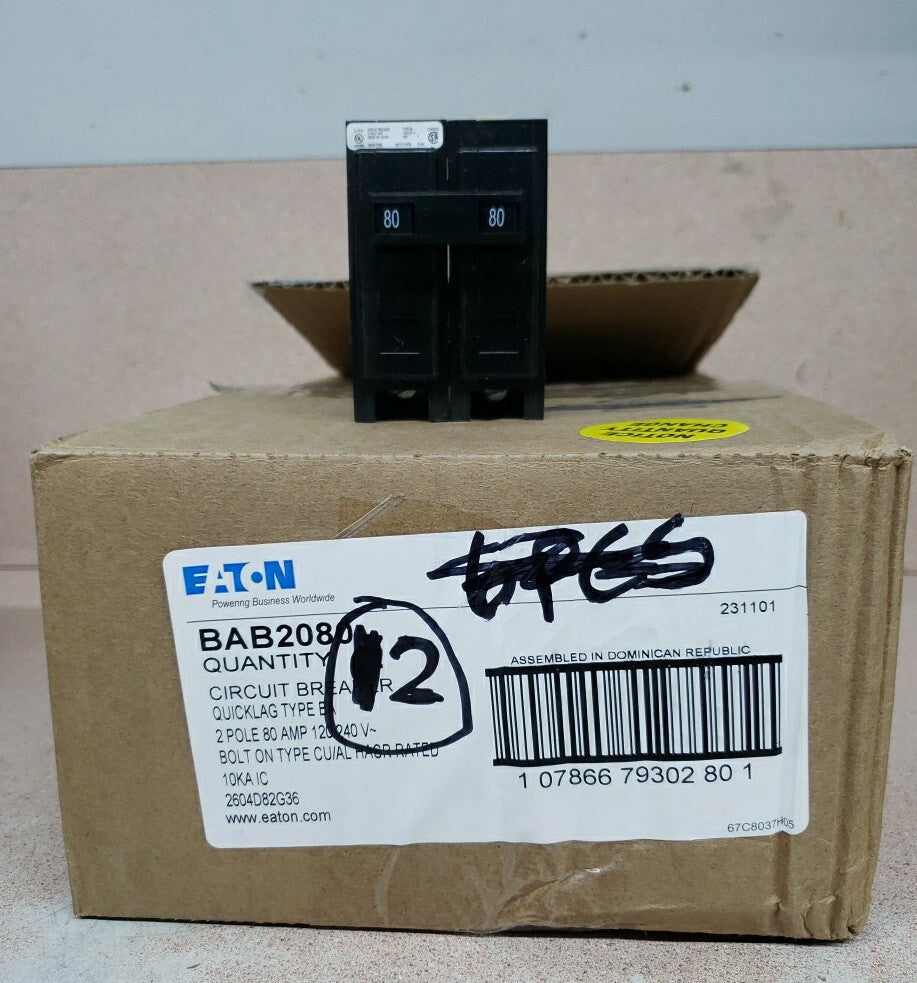 1) NEW EATON CUTLER HAMMER BAB2080 2 Pole 80 AMP Circuit Breaker 240V