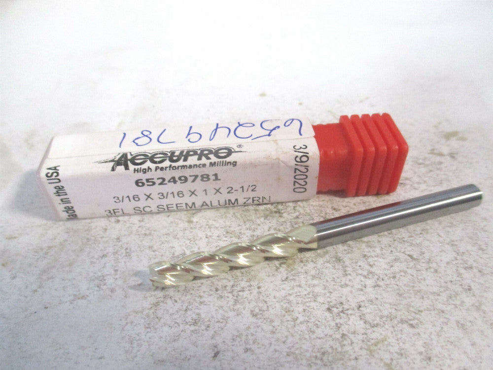 (35018716C5) 3/16" x 1" x 3/16" x 2-1/2" OAL Solid Carbide 3-Fl Square End Mill 