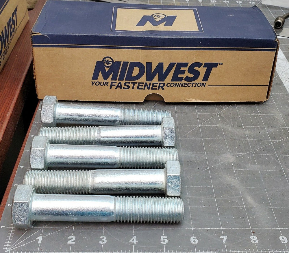 (QTY 5) 7/8"-9 x 5" Zinc Plated Steel Coarse Thread Hex Cap Screws [A0S4] 