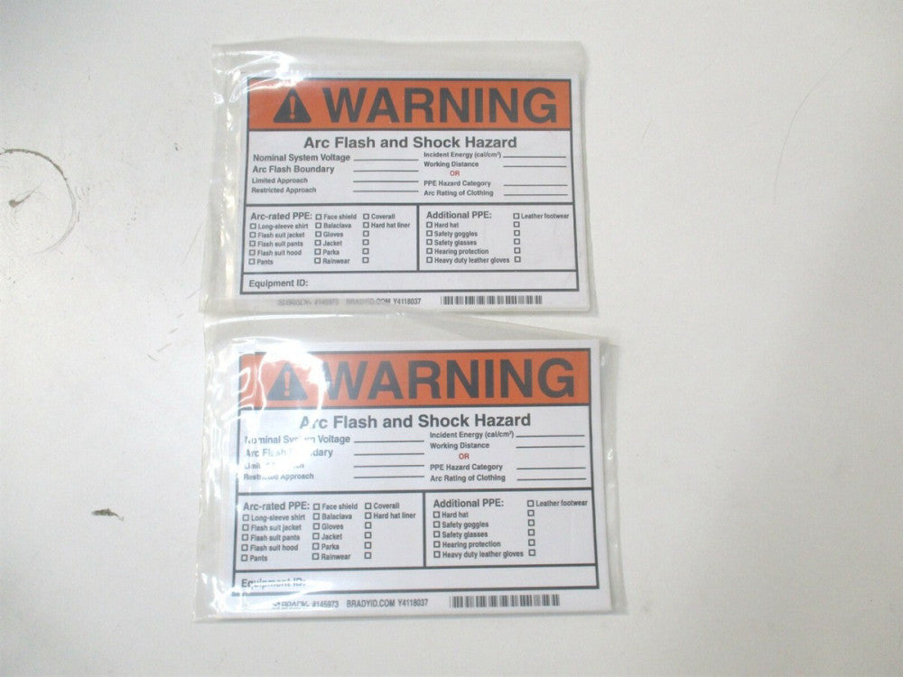 Brady (145973) 5" x 7" Arc Flash and Shock Hazard Warning Label 5ct. - Lot of 2 