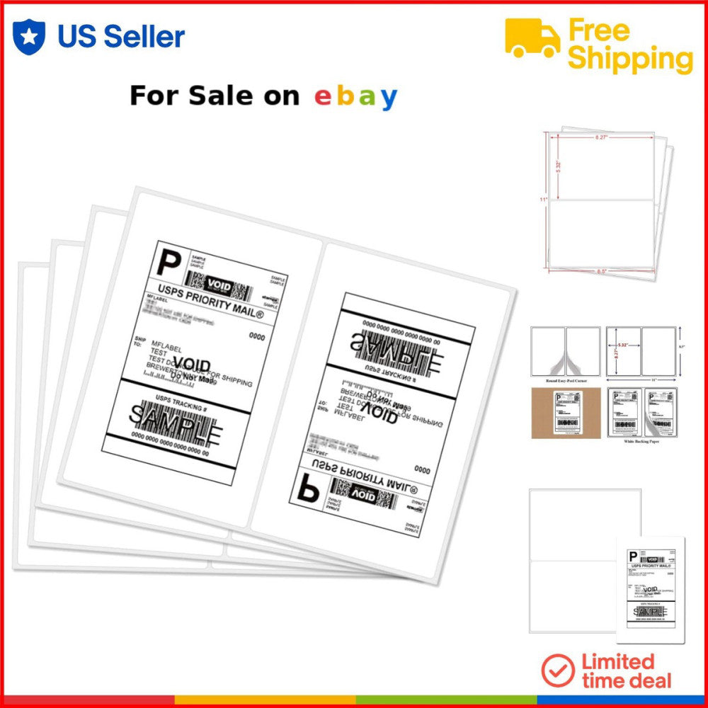 Half Sheet Shipping Labels White Adhesive Laser Inkjet 1000 Labels 5.5x8.5