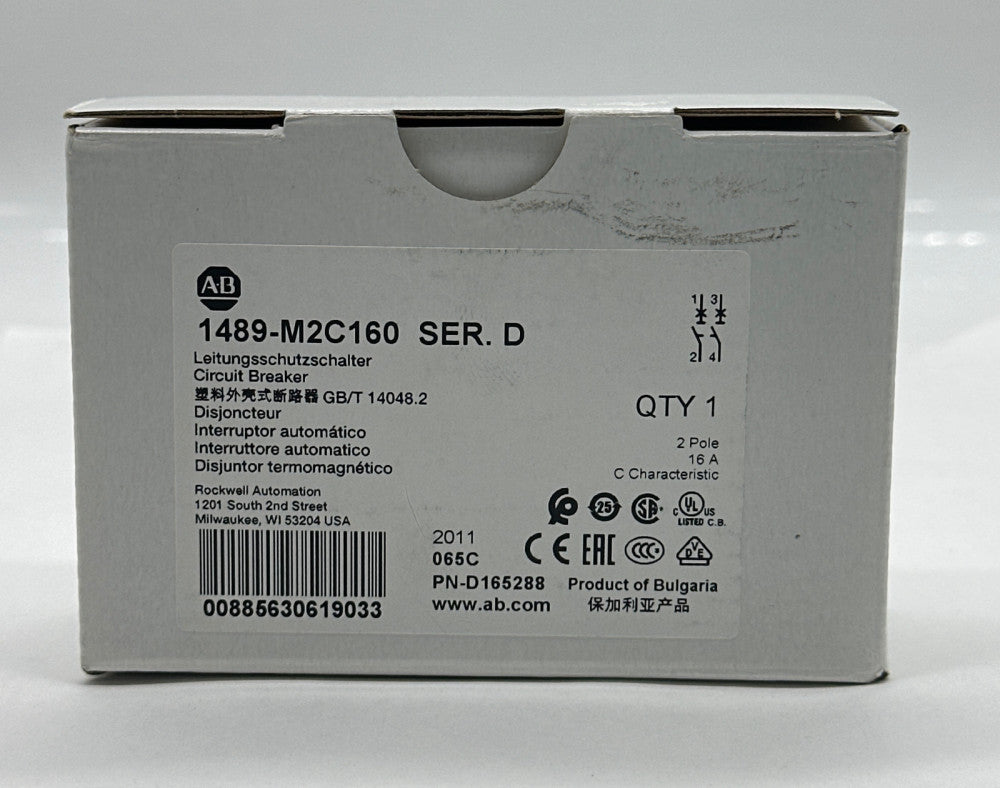 Allen-Bradley 1489-M2C160 SER.D 2-Pole Circuit Breaker 277/480VAC 16Amp 