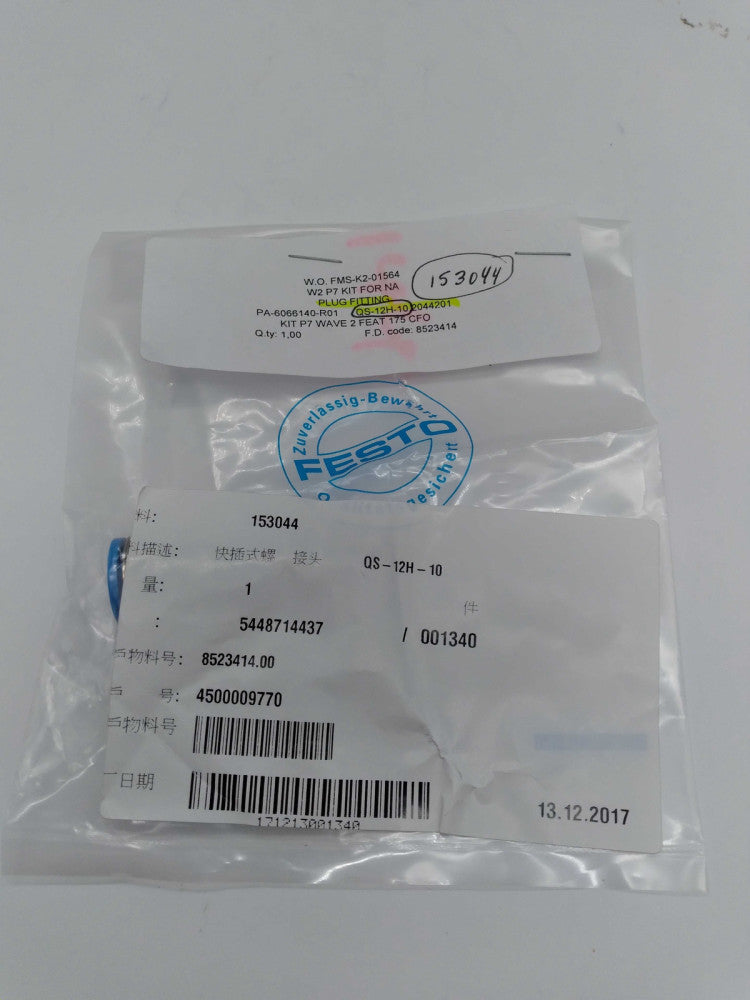 NEW Festo QS-12H-10 Push-In Connector  153044 