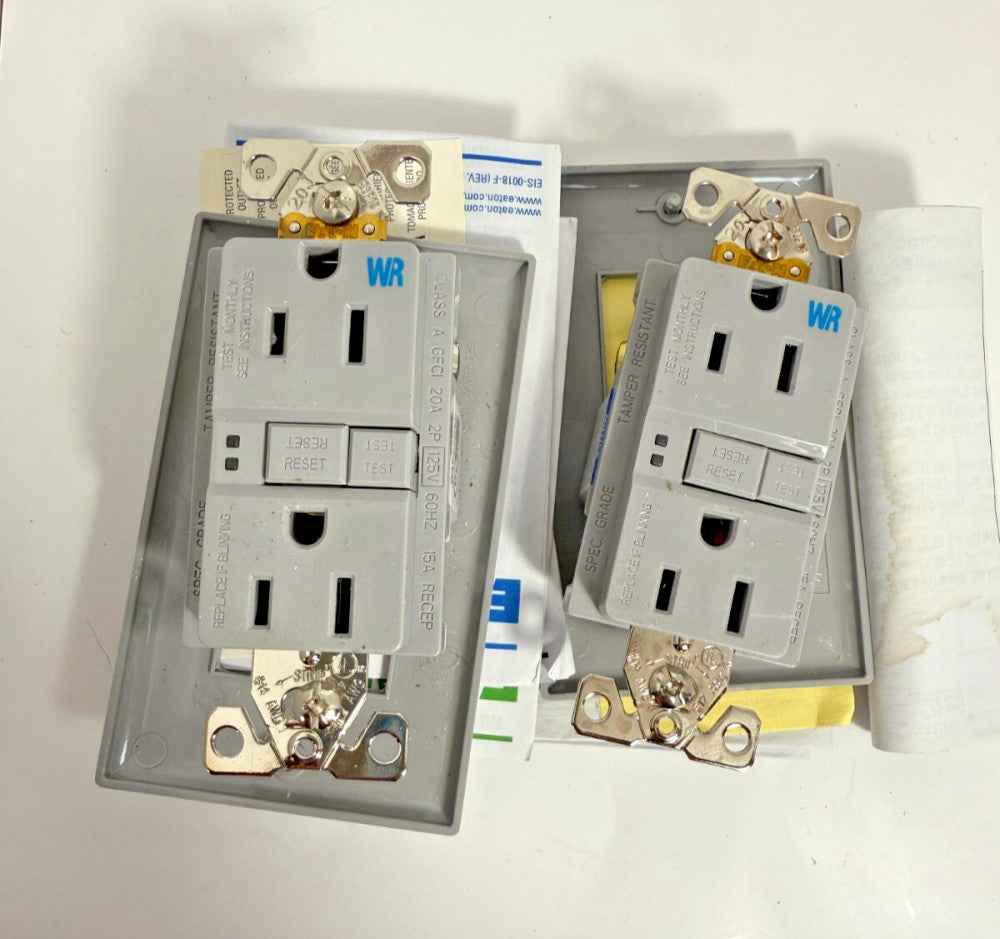 (Lot of 2) Eaton Arrow Hart Commercial Grade GFCI Receptacle Gray Weather Resist