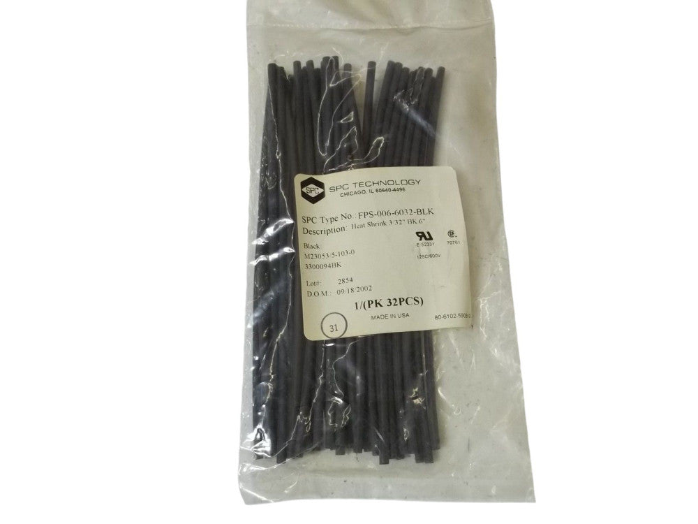 LOT OF 32 SPC TECHNOLOGY FPS-006-6032-BLK HEAT SHRINK 3/32" BK 6" NSMP