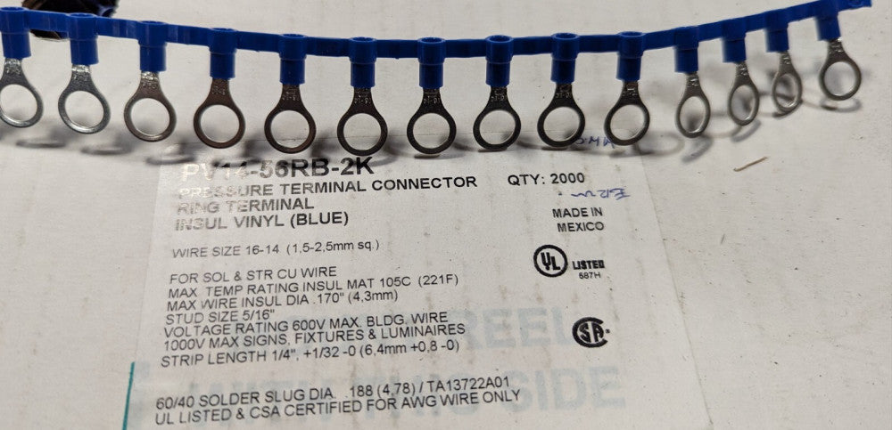 14-16 AWG Nylon Insulated Crimp Ring Terminal 5/16” Stud PV14-56RB Panduit (50)