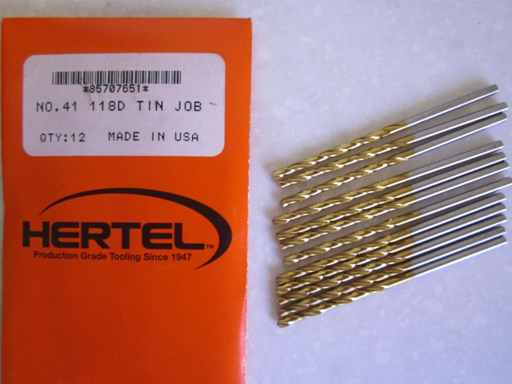 Lot of 12 Jobber Length #41 HSS TiN 118 Degree Drill Bits NEW USA