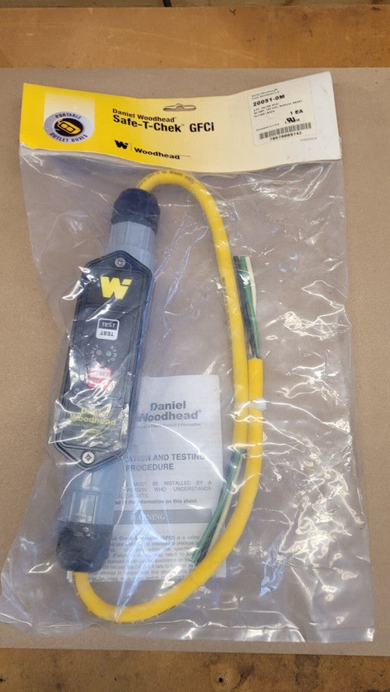 Daniel Woodhead 20051-0M 2 Foot Inline GFCI 20A 120VAC Manual Reset Flying Leads