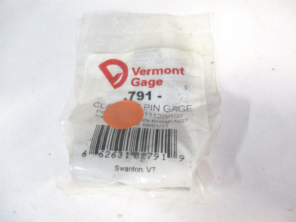 Vermont Gage (111279100) 0.791" Diam Class ZZ Minus Plug & Pin Gage 