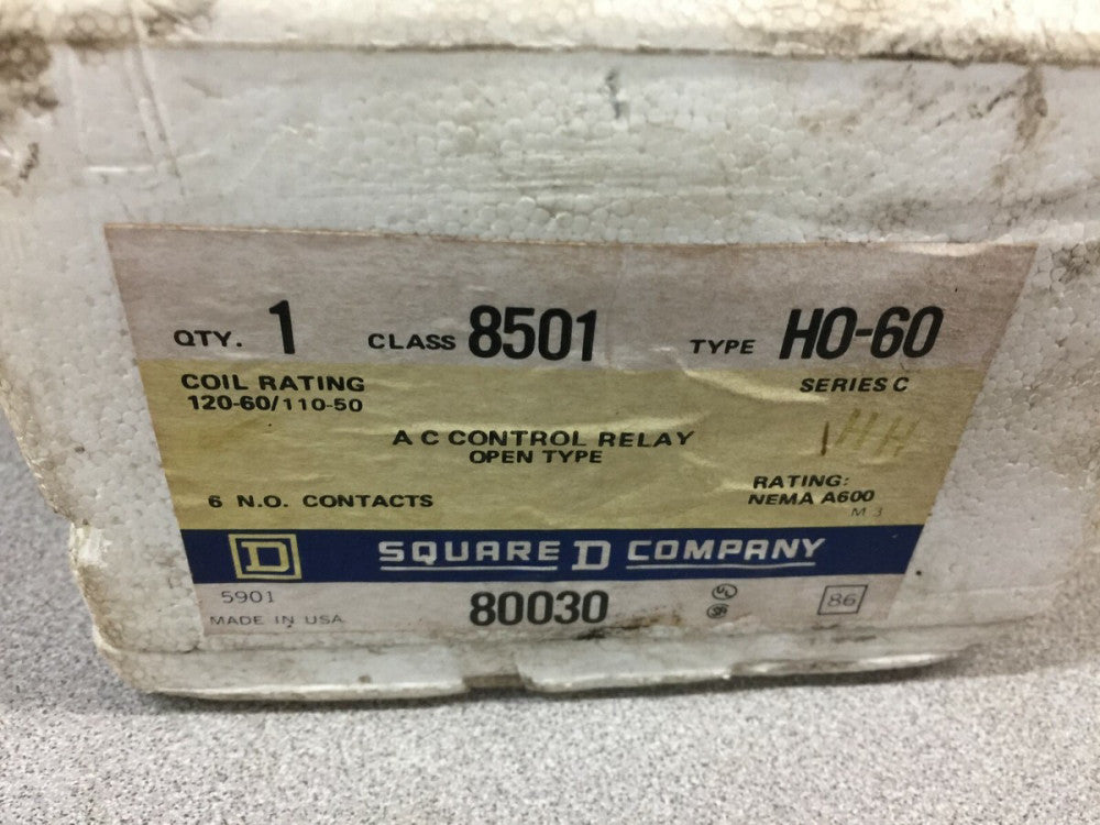 NEW IN BOX SQUARE D 120VAC COIL AC CONTROL RELAY 8501HO-60