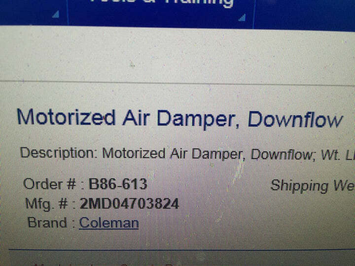 Motorized Air Damper, Downflow 2MD04703824 GENUINE COLEMAN *FREE SHIPPING*