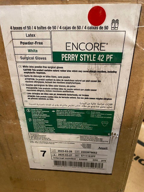 *200-Pair* Ansell Encore Perry Style 42 PF Surgical Glove Box Size-7 - 5711103PF