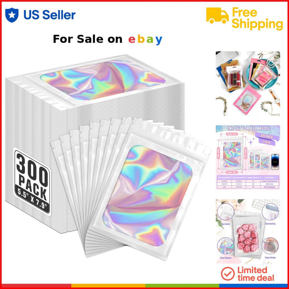 Holographic Mylar Bags Resealable Food Storage 5.5x7.9 Inch 300 Pack