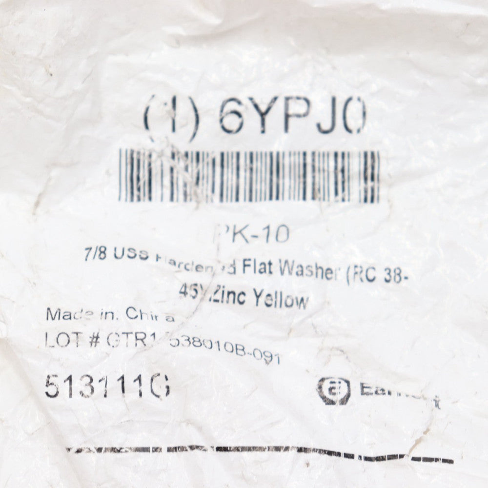 Flat Washer Zinc Yellow Finish Steel 7/8" 513111G
