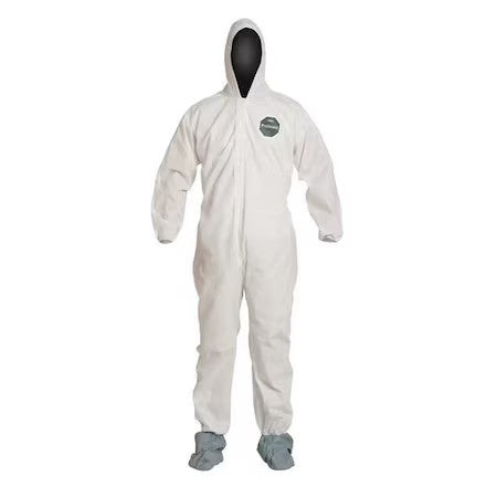Dupont Pb122swhmd002500 Disposable Coverall, Hooded, M, Sms, Zipper, Elastic