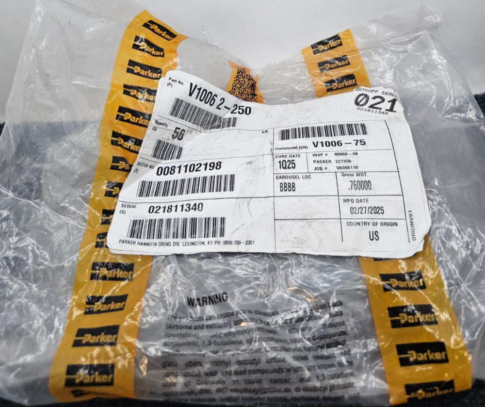 (QTY 56) Parker V1006 2-250 O-Rings Seal Black V1006-75