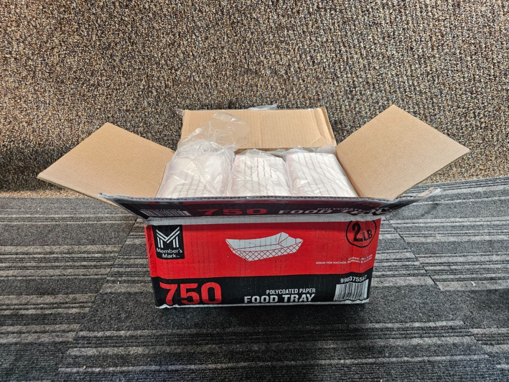 (QTY 750) Members Mark 990375567 2 Pounds Heavy Duty Polycoated Paper Food Trays