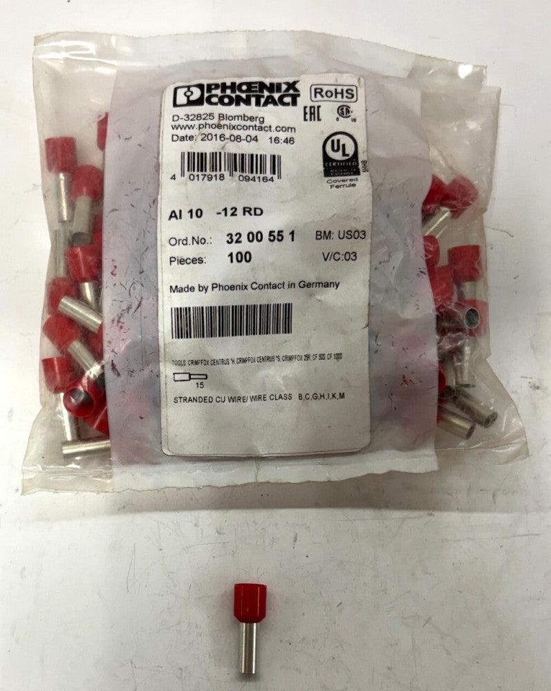 PHOENIX CONTACT TERMINALS LOT OF 100 3200551 ONE WIRE PUSH IN MALE CRIMP 8AWG