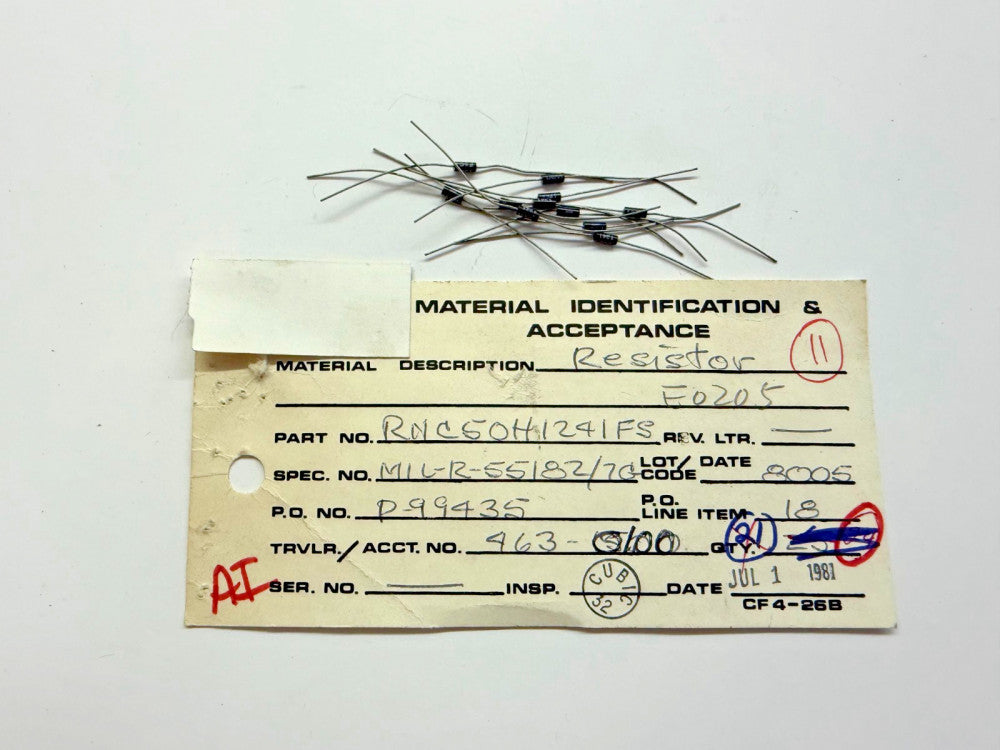 (11 PIECE LOT) RNC50H1241FS, VISHAY, RES 1.24K OHM 1/10W 1% AXIAL