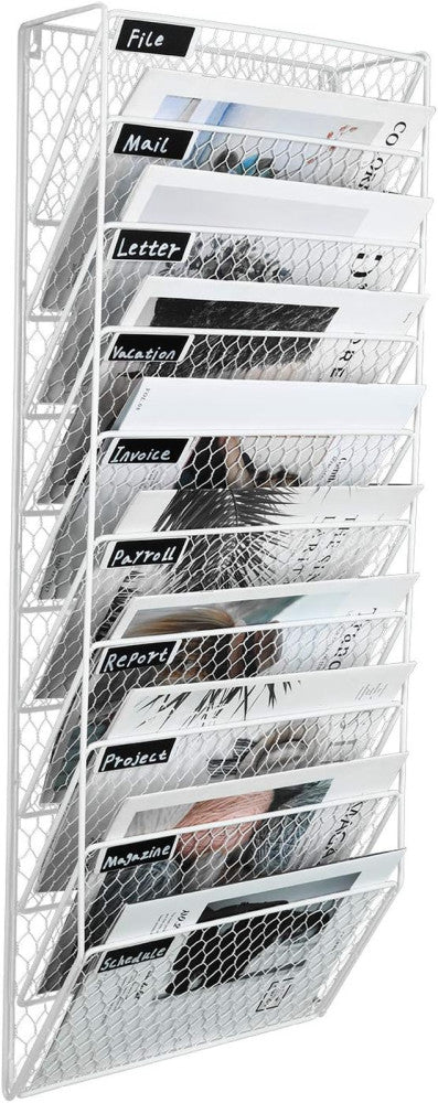 10 Pockets Wall File Holder Wall Mounted Mail Sorter Organizer Metal Chicken Wir