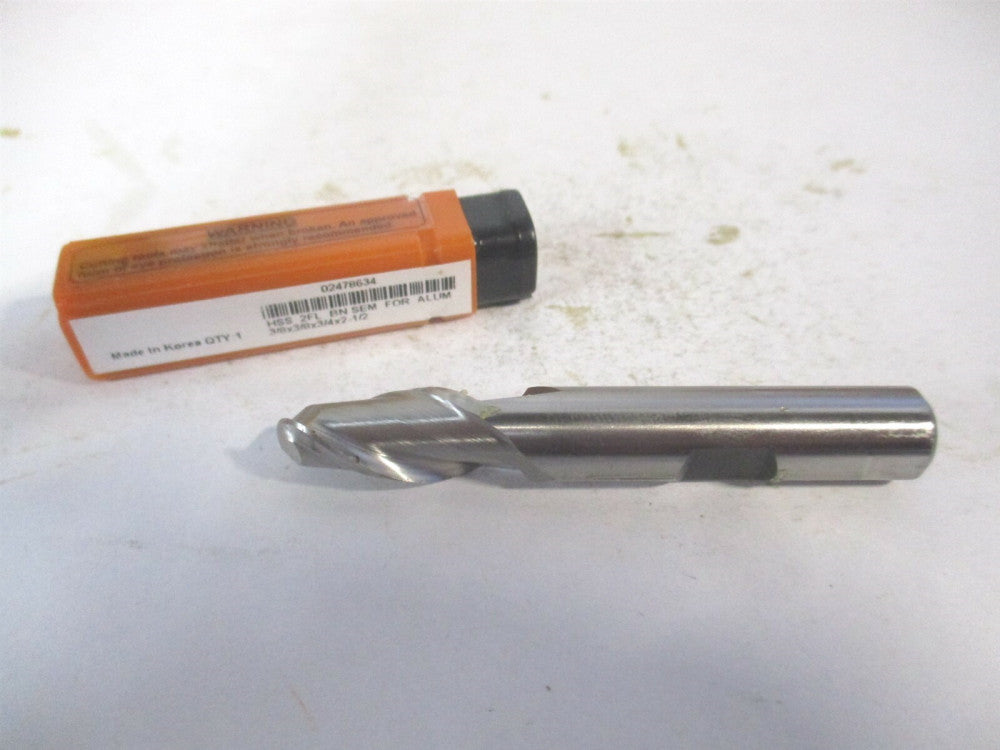 (E111003401) 3/8" x 3/4" x 3/8" x 2-1/2" OAL HSS RH 2 Flute Ball End Mill 