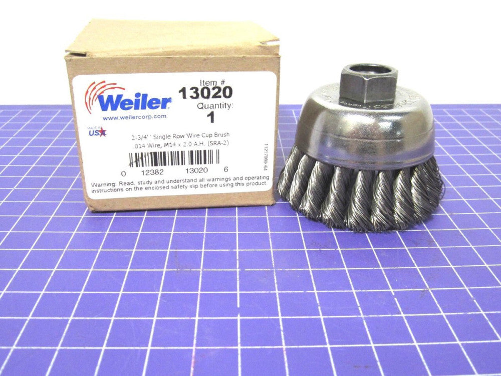 Weiler 13020 2-3/4" Single Row Knot Wire Cup Brush, 0.014" Steel Fill, M14 x 2.0