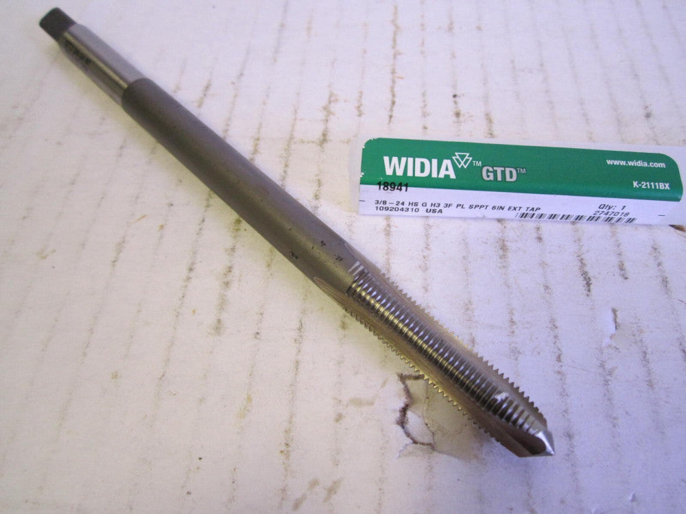 Widia GTD Spiral Point 3/8-24 HSS H3 3-Flute Plug 6" Extension Tap New