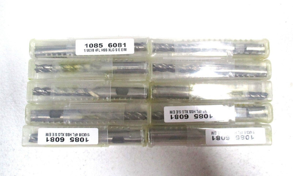 (1085 6081) 1/4 x 3/8 x 3-1/2 4-Flute XLG SE HSS End Mill - Lot of 10