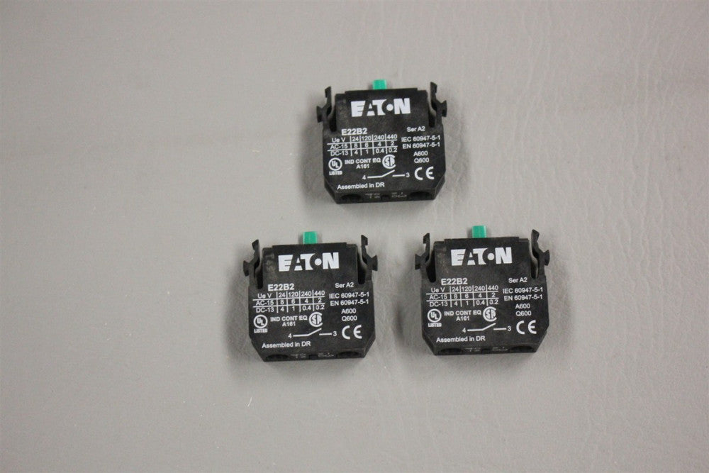 Lot of 3 UNUSED EATON CONTACT BLOCK E22B2