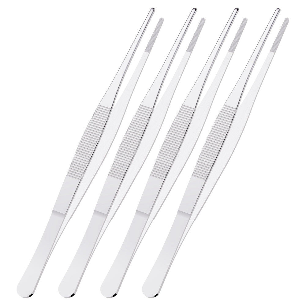 4 PCS 5 Inch Stainless Steel Tweezers, with Straight Round Blunt Serrated Tip...