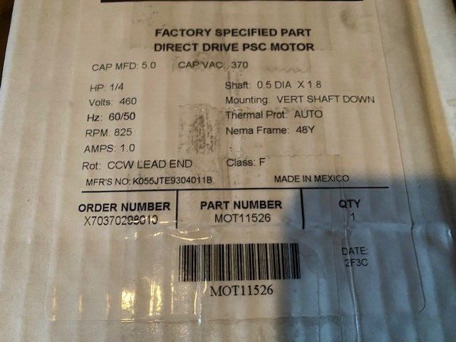 TRANE MOT11526 1/4HP 460V/1 825-R 48F CCW SLV (NEW)