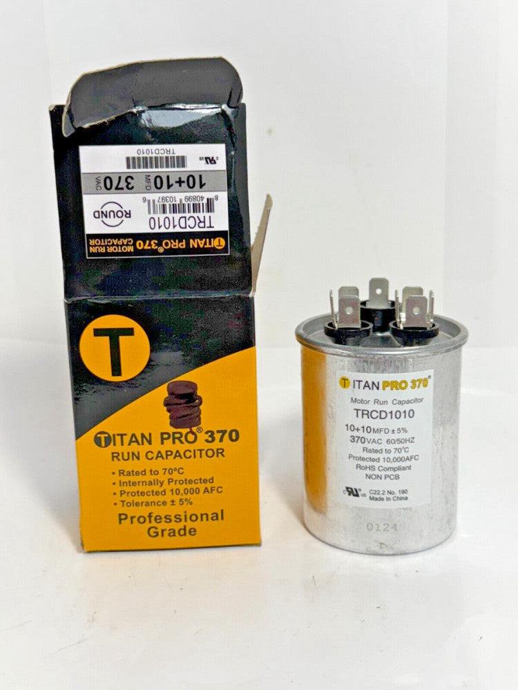 Titan Pro 370 Run Capacitor Professional Grade 10+10 MFD 370VAC TRCD1010 Round