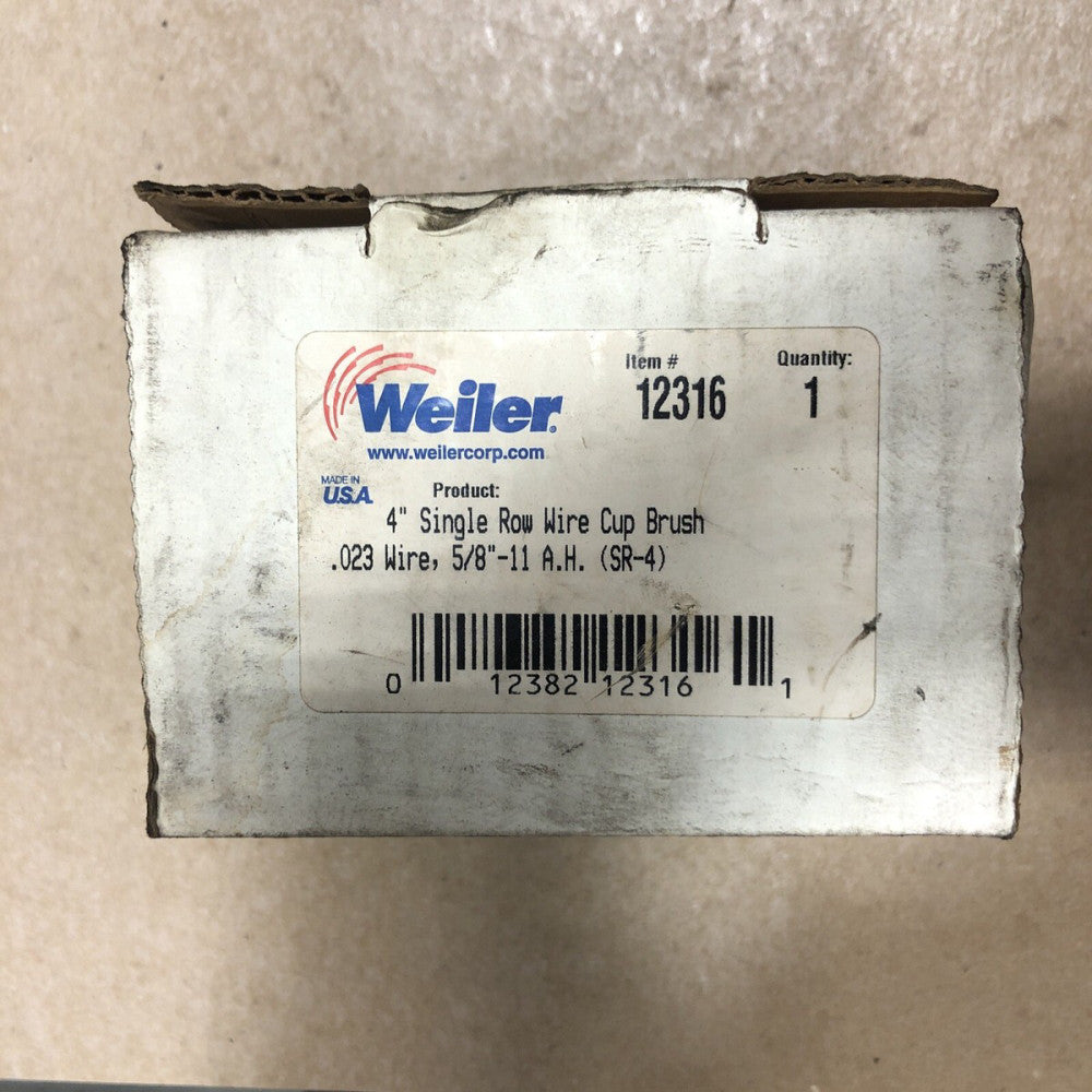NEW Weiler 12316 4" Single Row Wire Cup Brush .023, 5/8"-11 A.H. (SR-4)