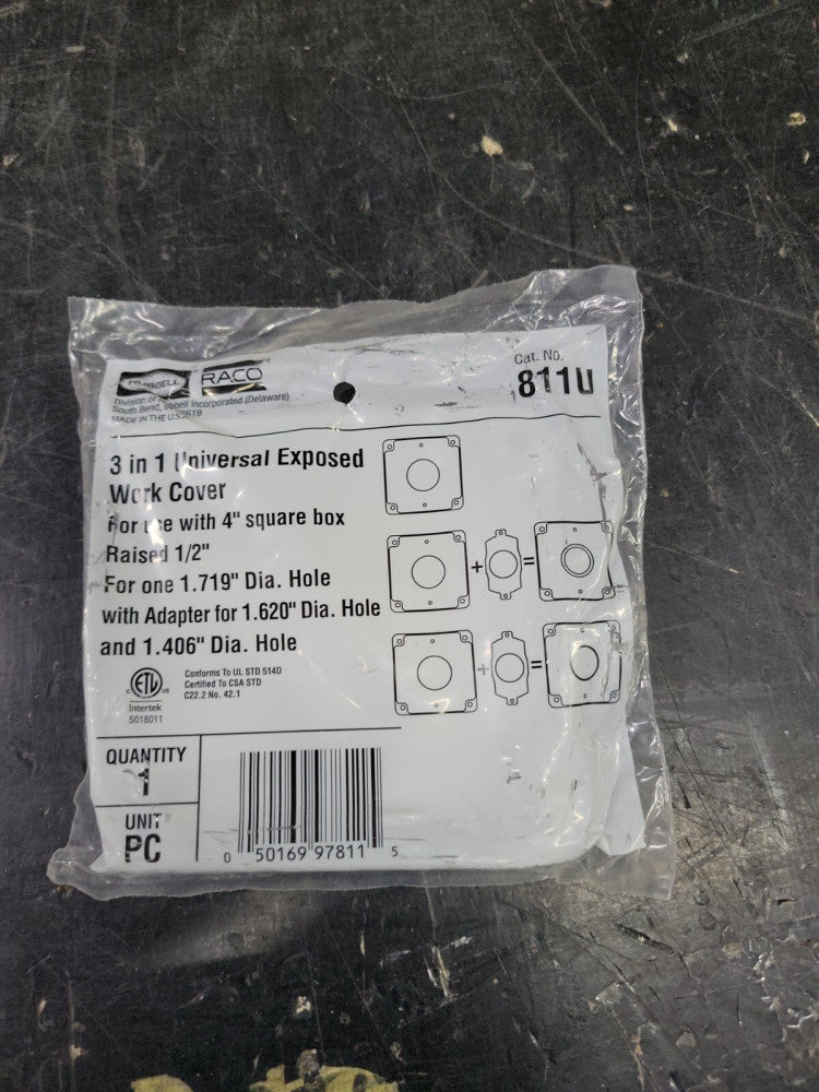 1) New Hubbell 811U 4 in. Square Cover Exposed Work, 1.719 in. dia. 30A