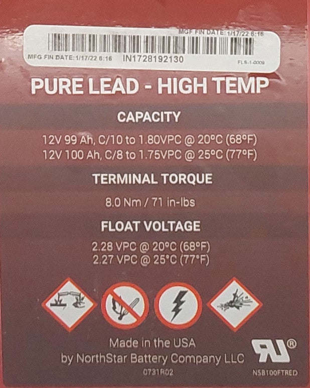 PURE LEAD - HIGH TEMP NSB100FT HT RED Battery 12V 100Ah Set of 4