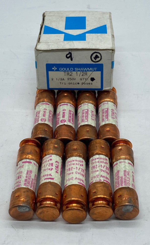 Gould Shawmut TR2 1/2R Tri-Onic Time Delay Fuses, Class RK5 250V 2.5Amp Lot of 9