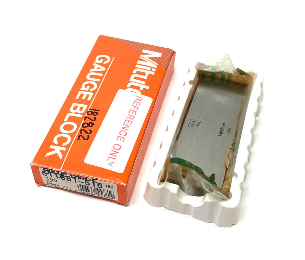Mitutoyo 611681-516 Rectangular Gage Block 100mm ASMEK/YJ