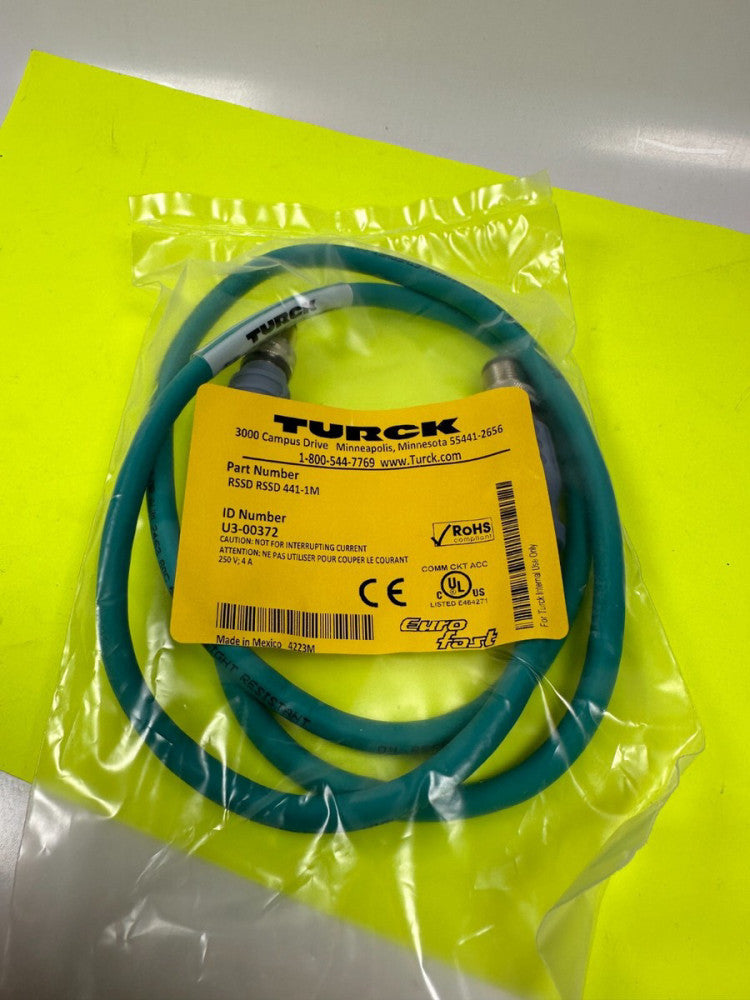 Turck U3-00372 (203712) Extension Cable 1m Long M12 Male to Male - NEW Fast Ship