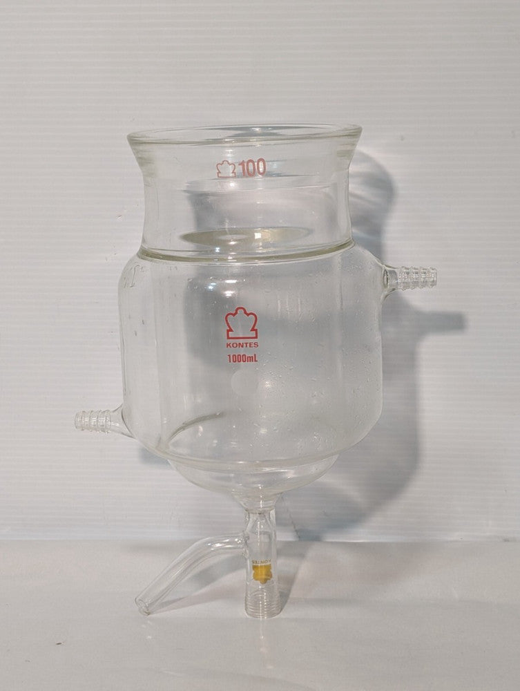 Kontes 1000mL Benchtop Indented Jacketed Cylindrical Reaction Vessel