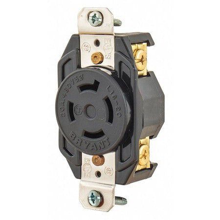 Bryant 71620Fr Locking Receptacle, L16-20R, 20 A, 480V Ac, Three Phase, 3 Pole,