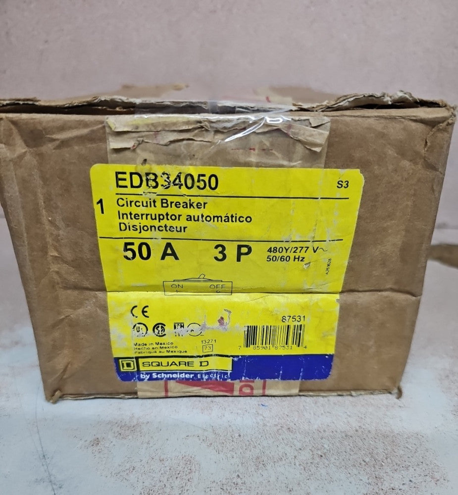 Square D EDB34050 Circuit Breaker 50 Amp 3 Pole 480Y/277 V NOS
